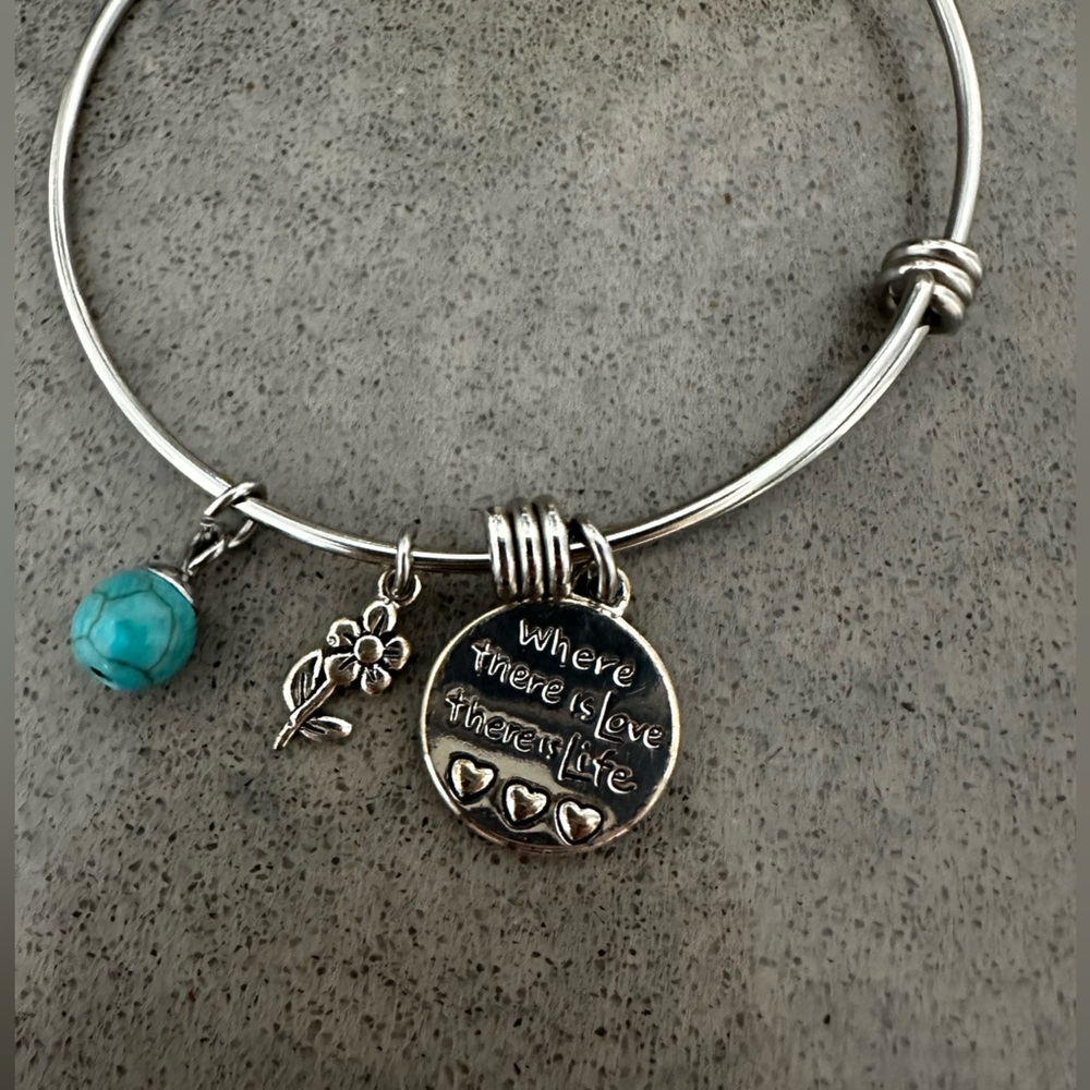 Silver Charm Bracelet with Turquoise Accent